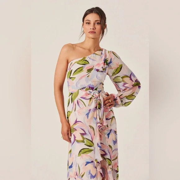 NWT ASTR The Label Sandersonia Pink Floral One Shoulder Dress Size Small - Picture 5 of 11